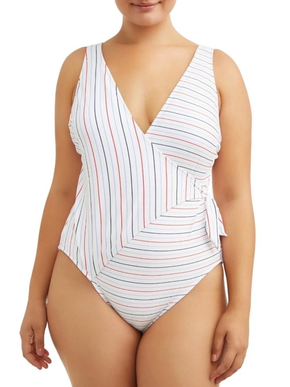 No Boundaries Juniors XL15-17 Red/White/Blue Striped One Piece Swimsuit